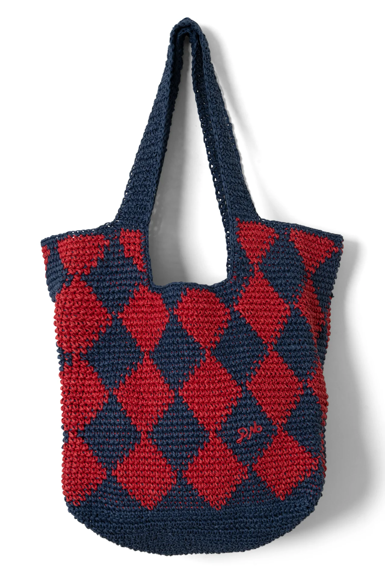 Harlequinn Raffia Tote Bag - Navy & Red - Image 4