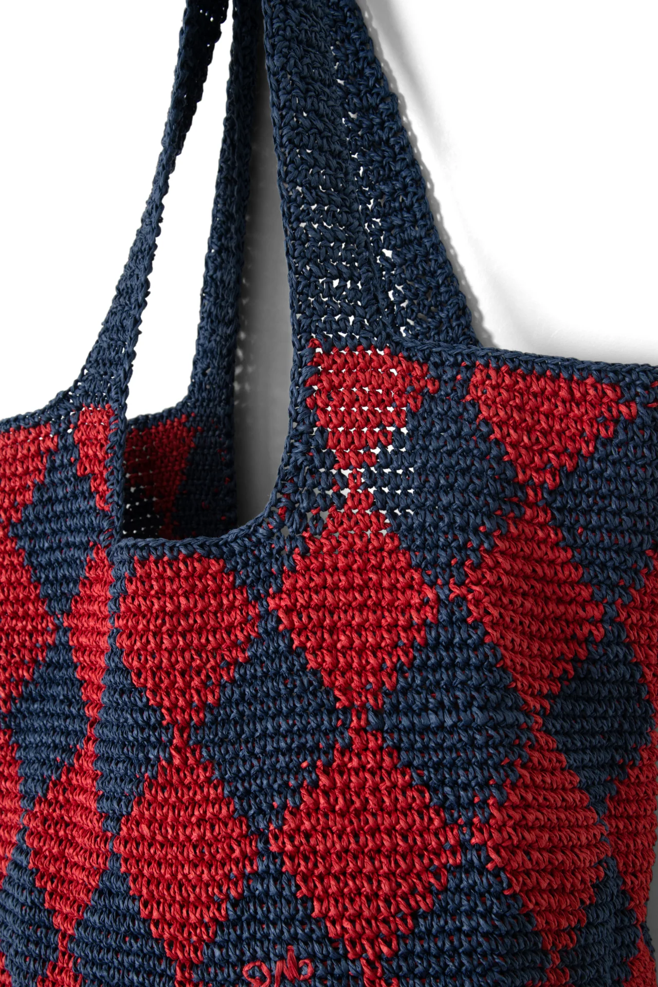 Harlequinn Raffia Tote Bag - Navy & Red - Image 6