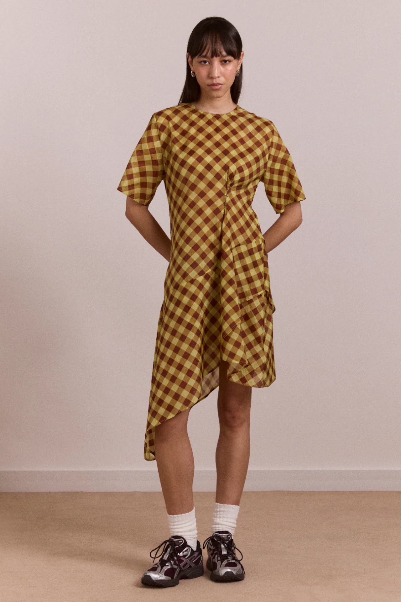Harmony Sheer Midi Dress - Choc Avo Gingham - Image 3