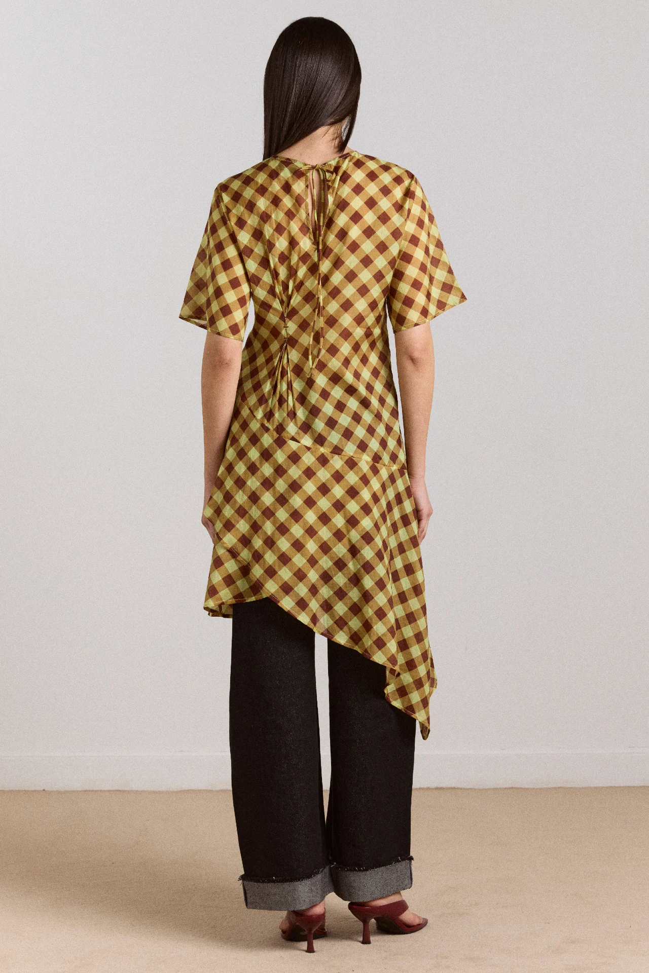Harmony Sheer Midi Dress - Choc Avo Gingham - Image 9
