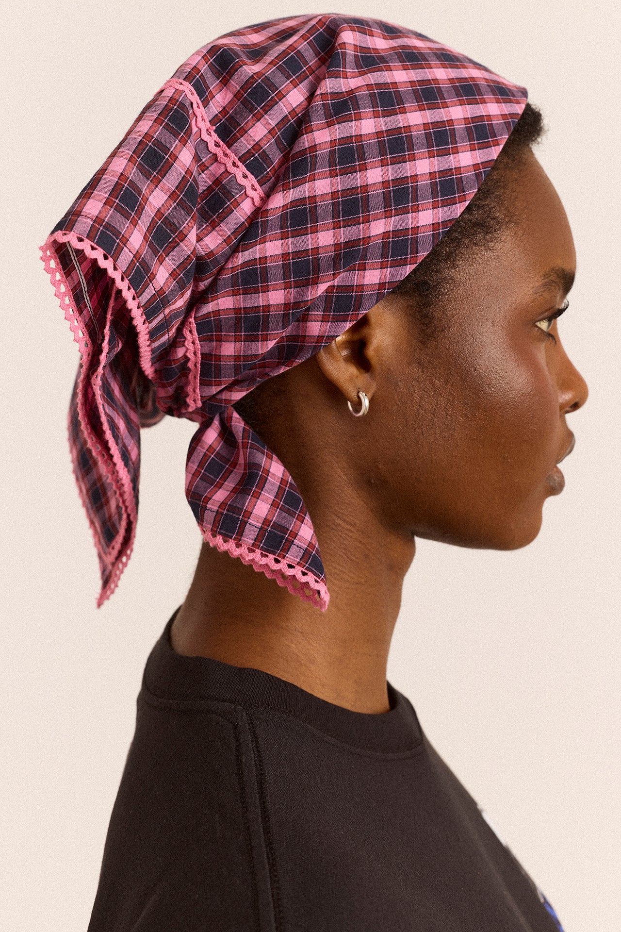 Headscarf In Magenta Check - Image 3