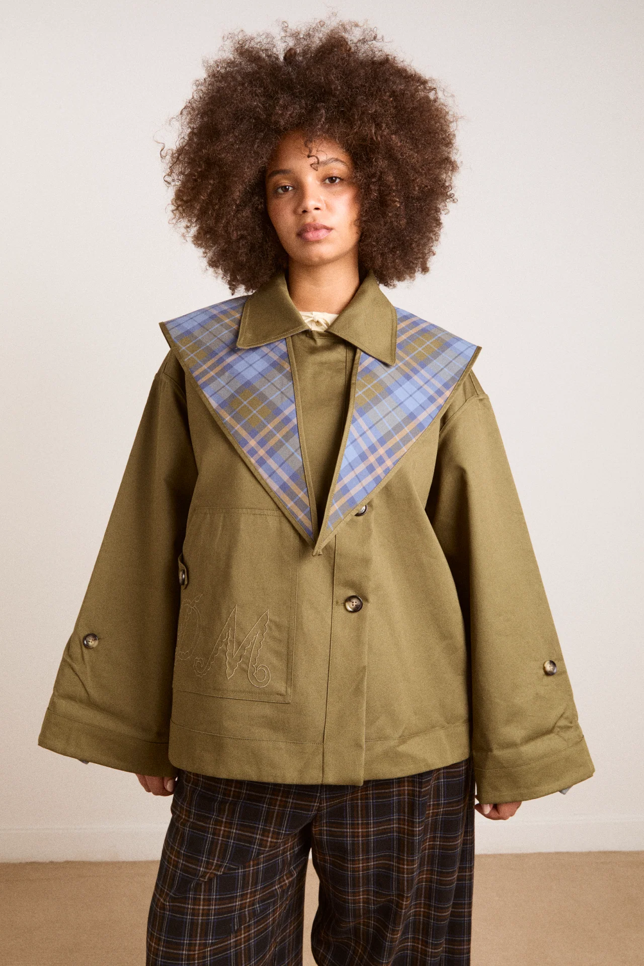 Reversible Jerry Crop Trench Coat - Olive - Image 3