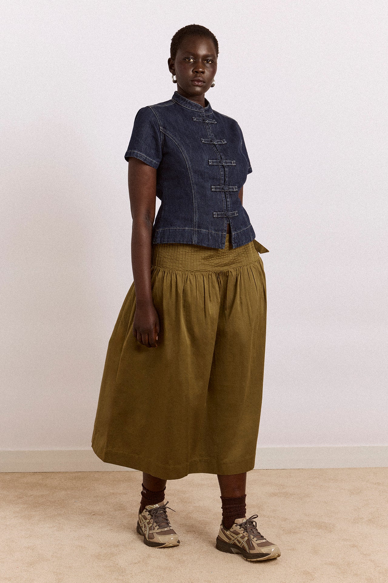 Josie Midi Skirt - Olive Cotton Satin