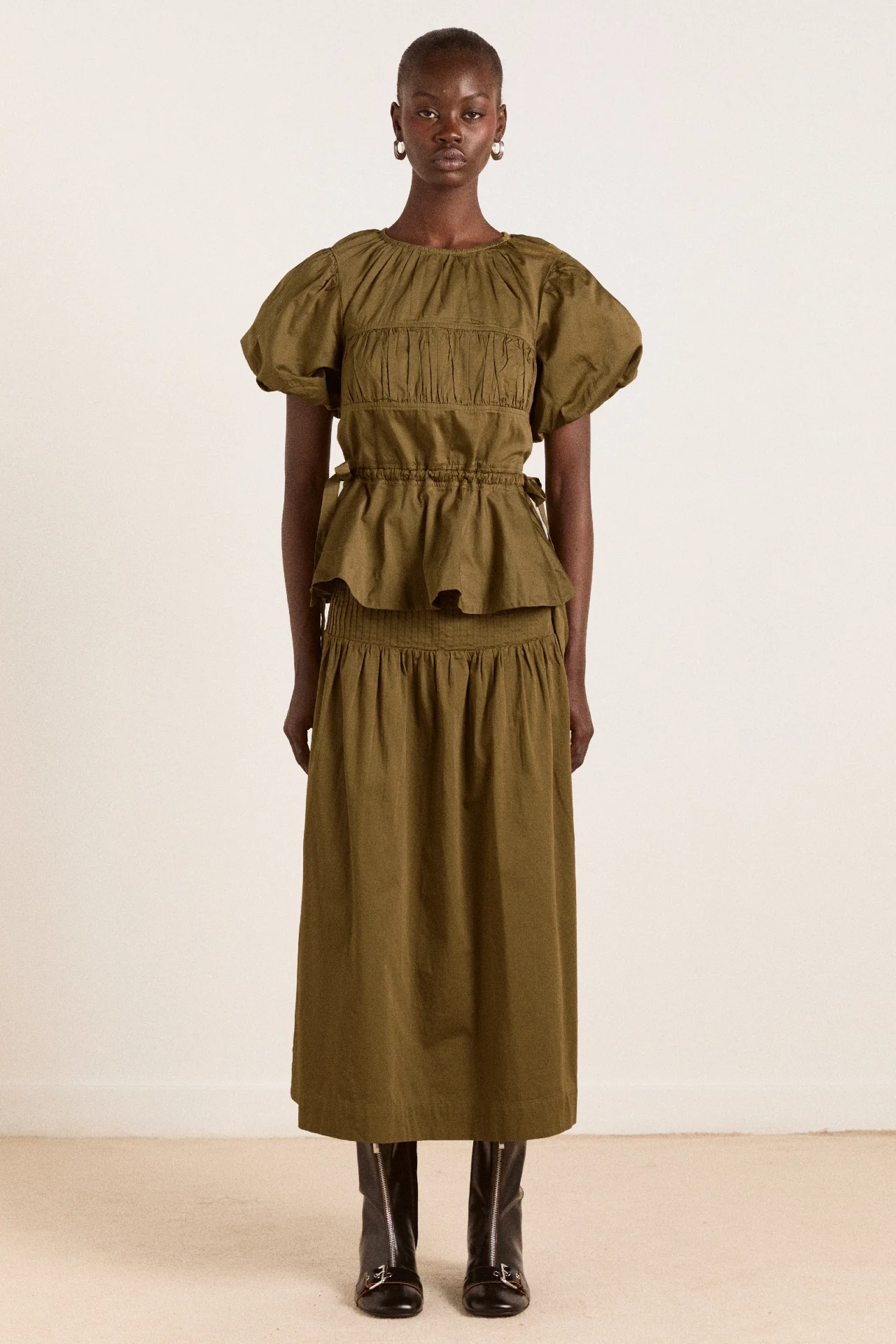 Josie Midi Skirt - Olive Cotton Satin - Image 3