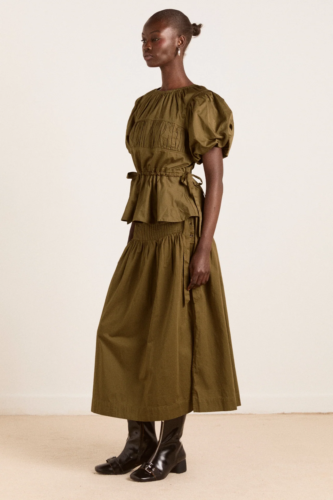 Josie Midi Skirt - Olive Cotton Satin - Image 6