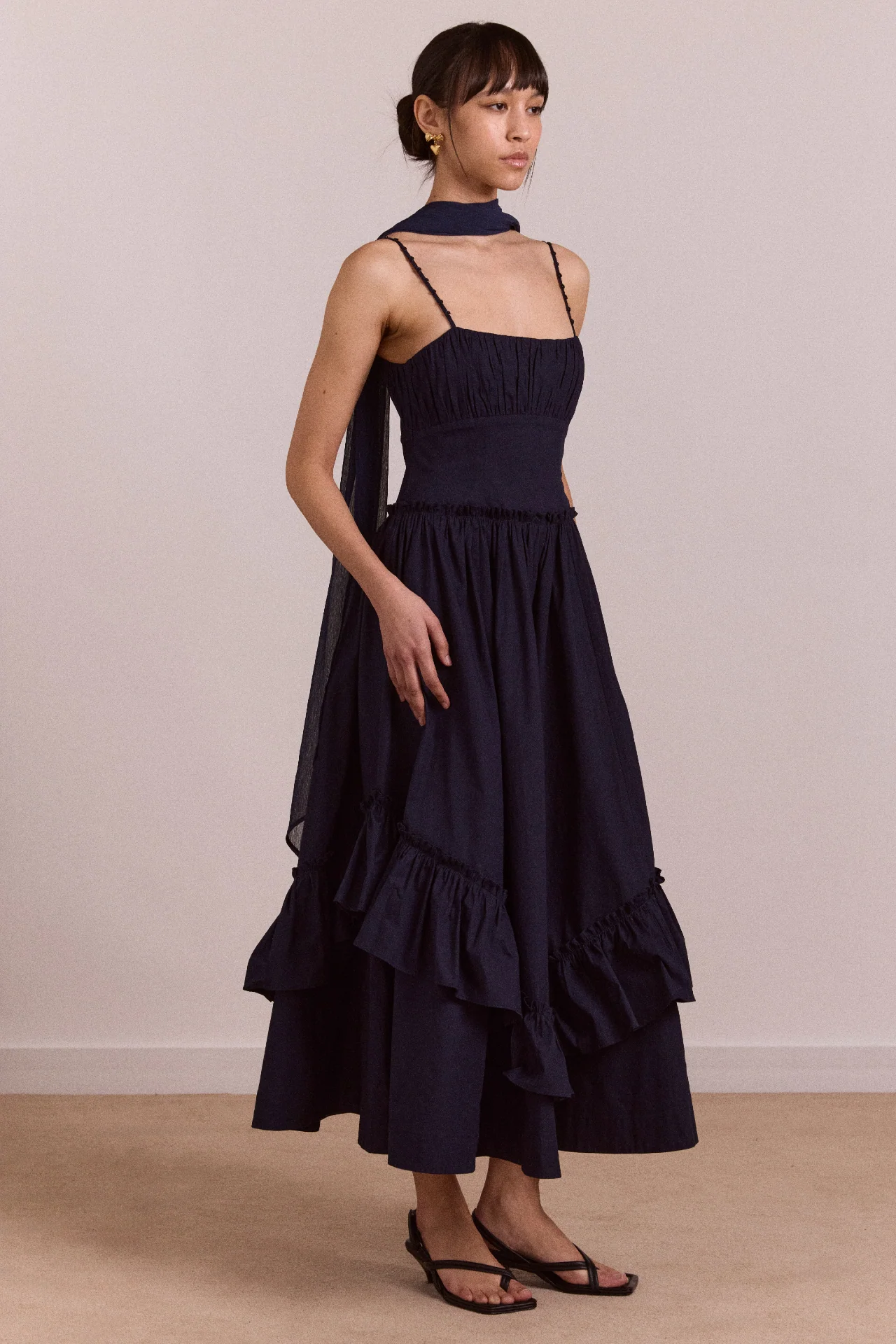 Juno Midi Dress With Sheer Scarf- Navy - Image 4