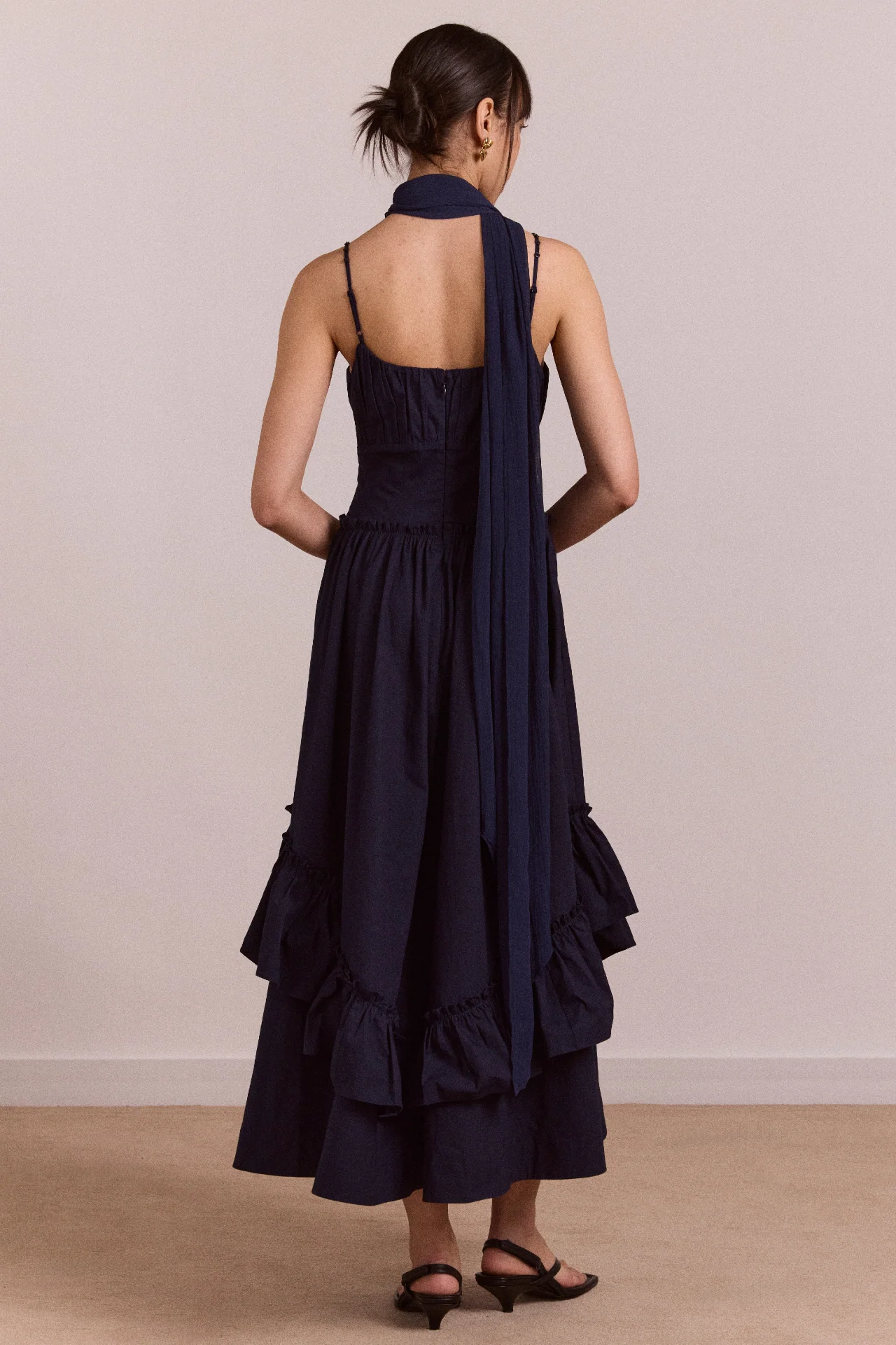 Juno Midi Dress With Sheer Scarf- Navy - Image 5