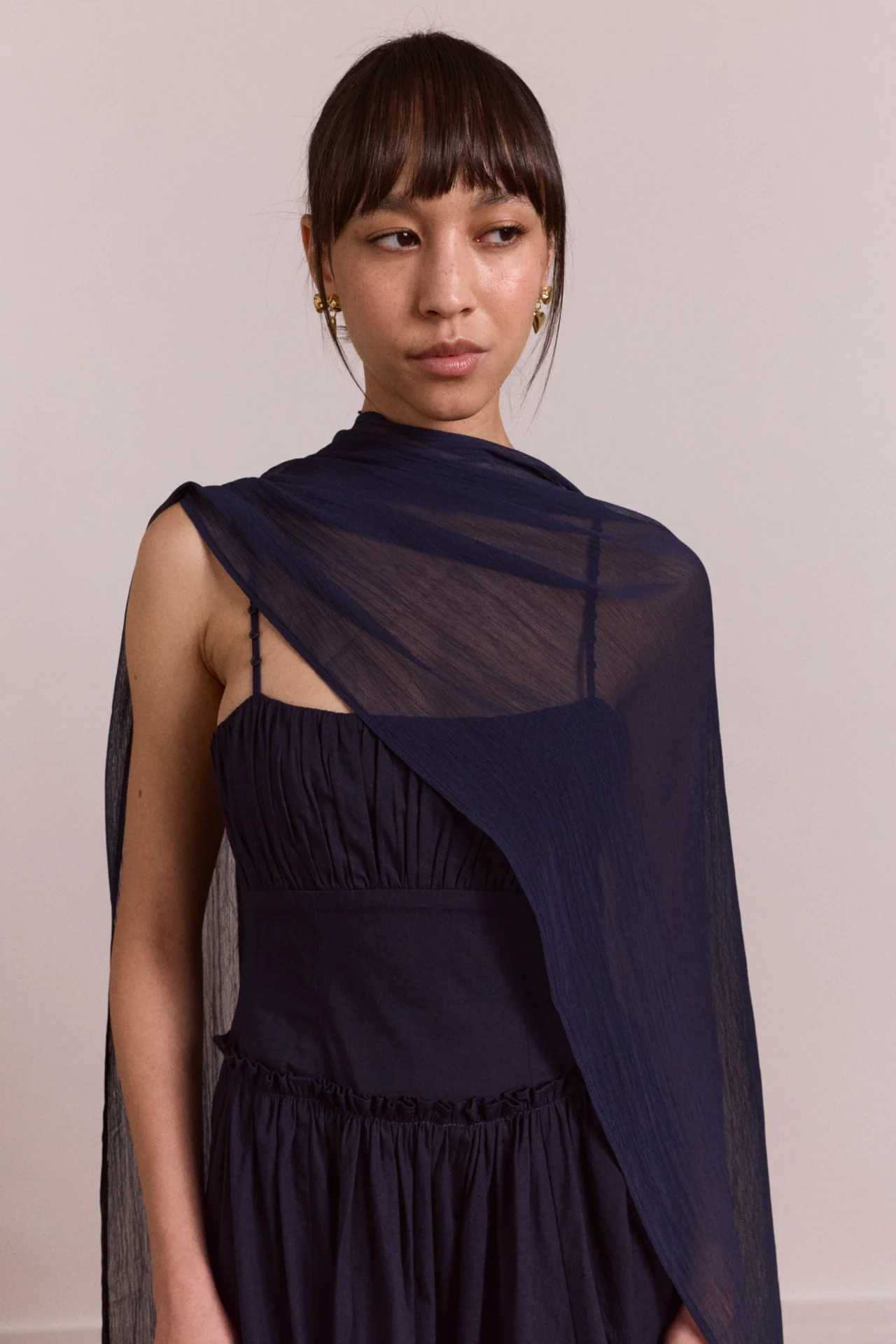 Juno Midi Dress With Sheer Scarf- Navy - Image 6