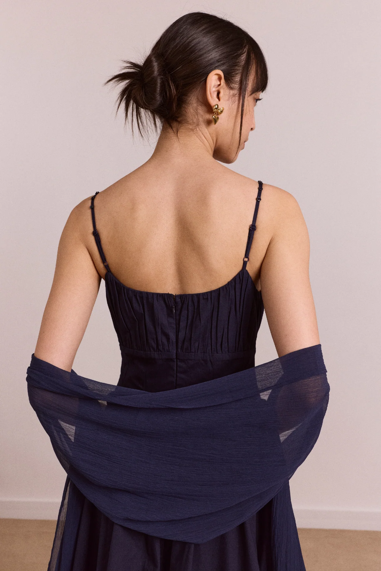 Juno Midi Dress With Sheer Scarf- Navy - Image 7