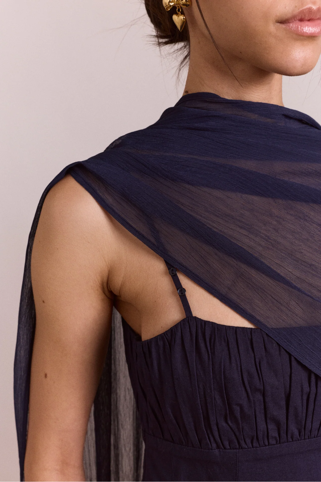 Juno Midi Dress With Sheer Scarf- Navy - Image 8