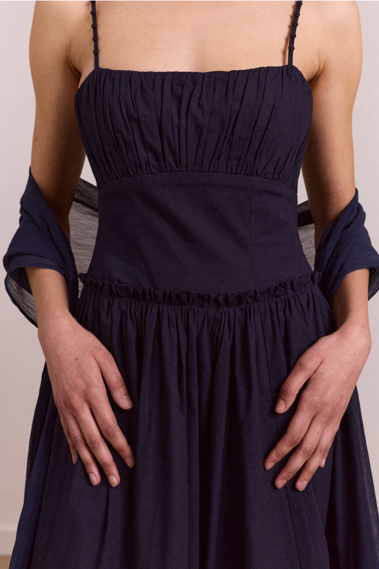 Juno Midi Dress With Sheer Scarf- Navy - Image 9