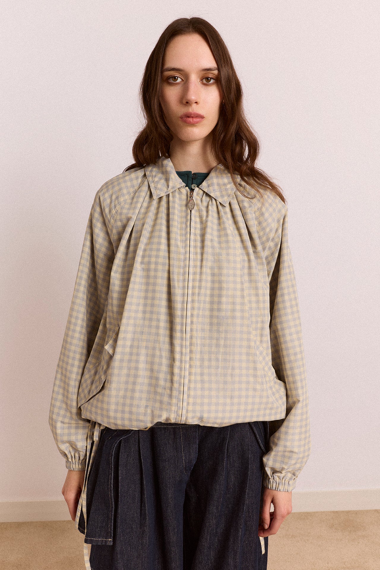 Lailah Lightweight Shell Jacket - Oyster Gingham