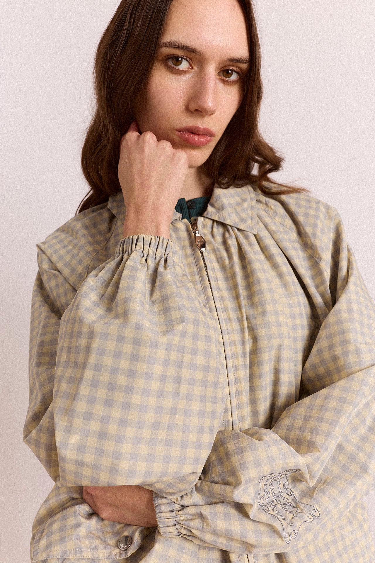 Lailah Lightweight Shell Jacket - Oyster Gingham - Image 6