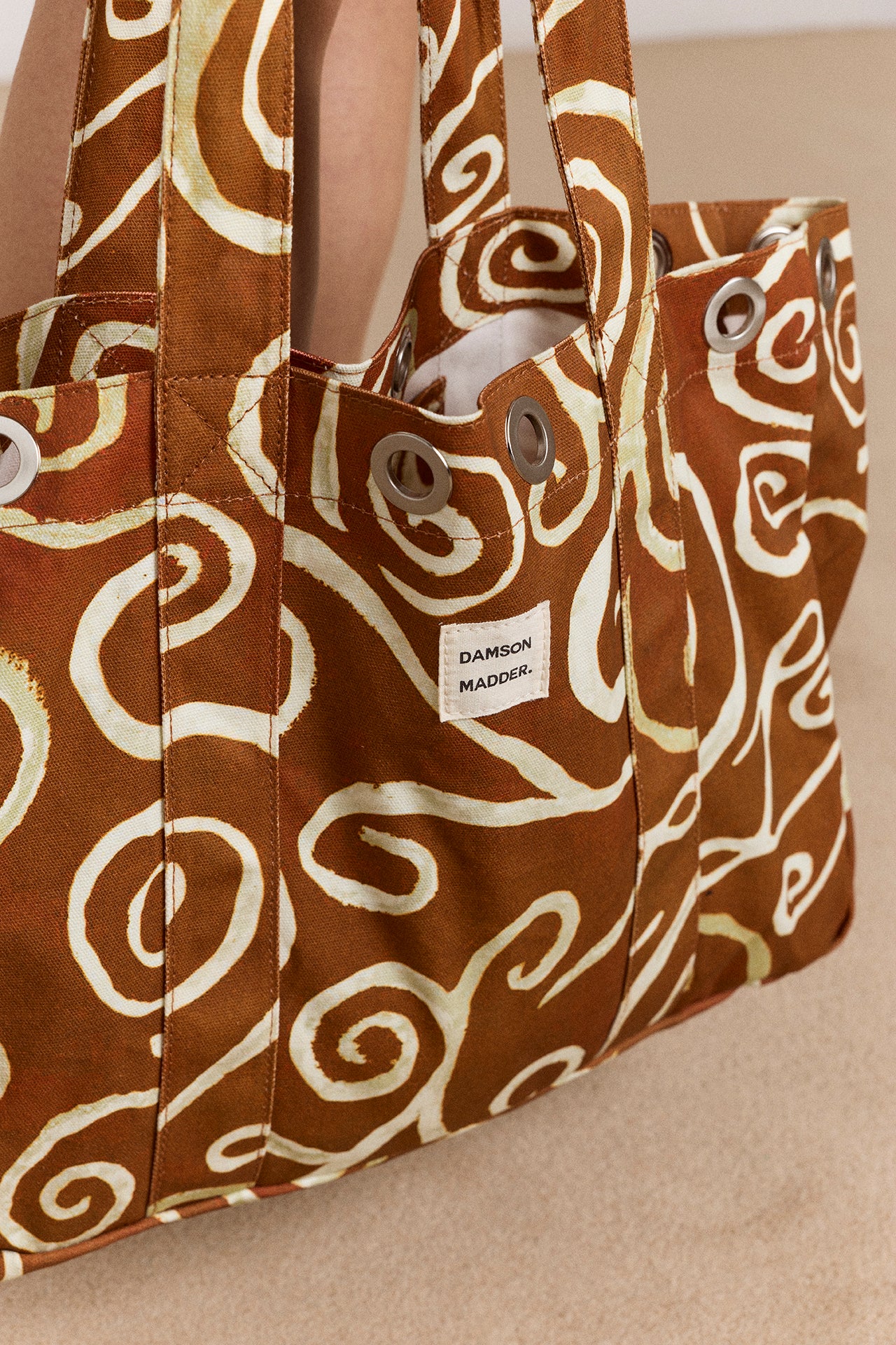 Large Canvas Eyelet Tote Bag - Swirl Print - Image 3