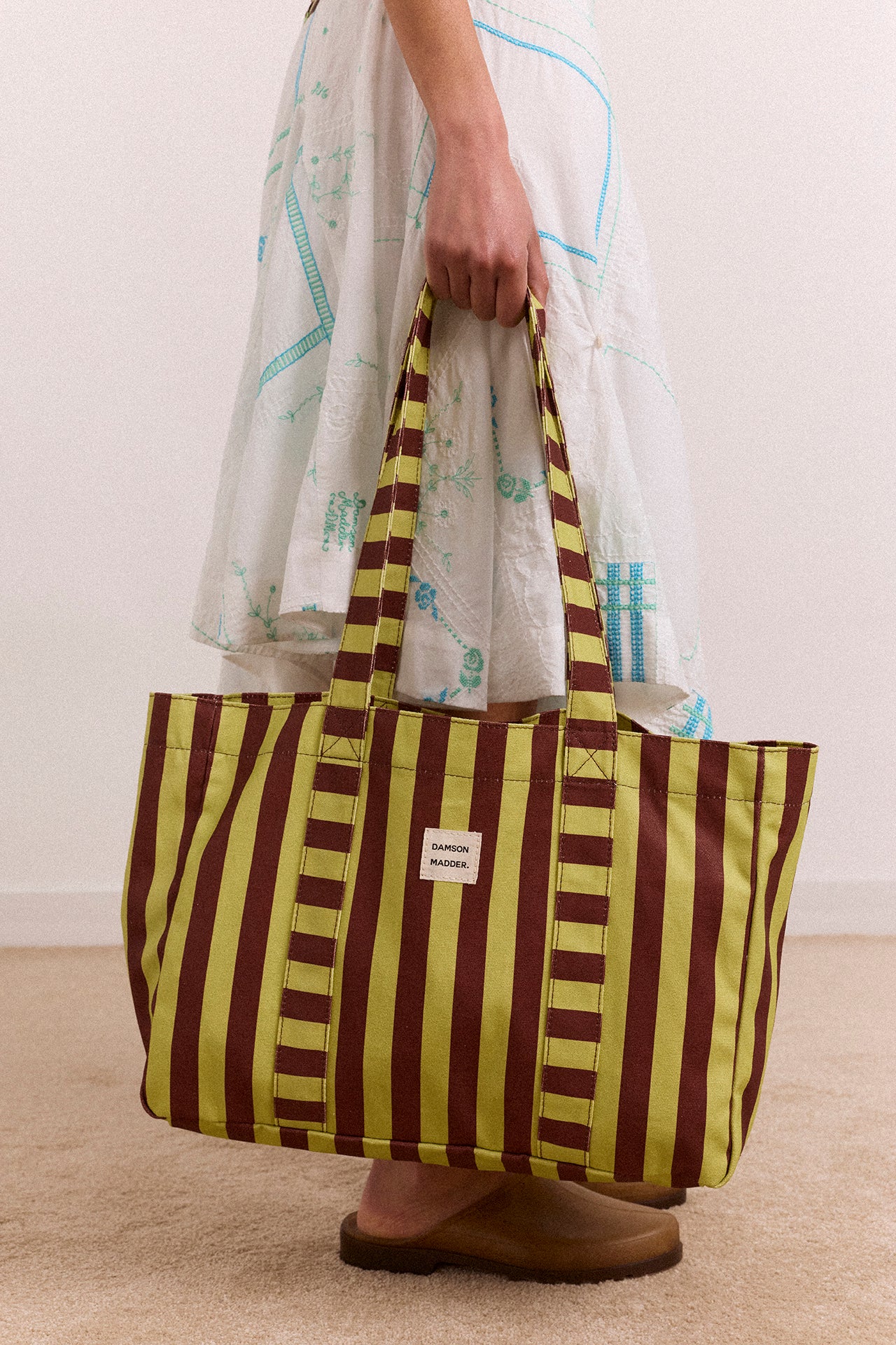 Large Canvas Tote Bag - Green Stripe - Image 2