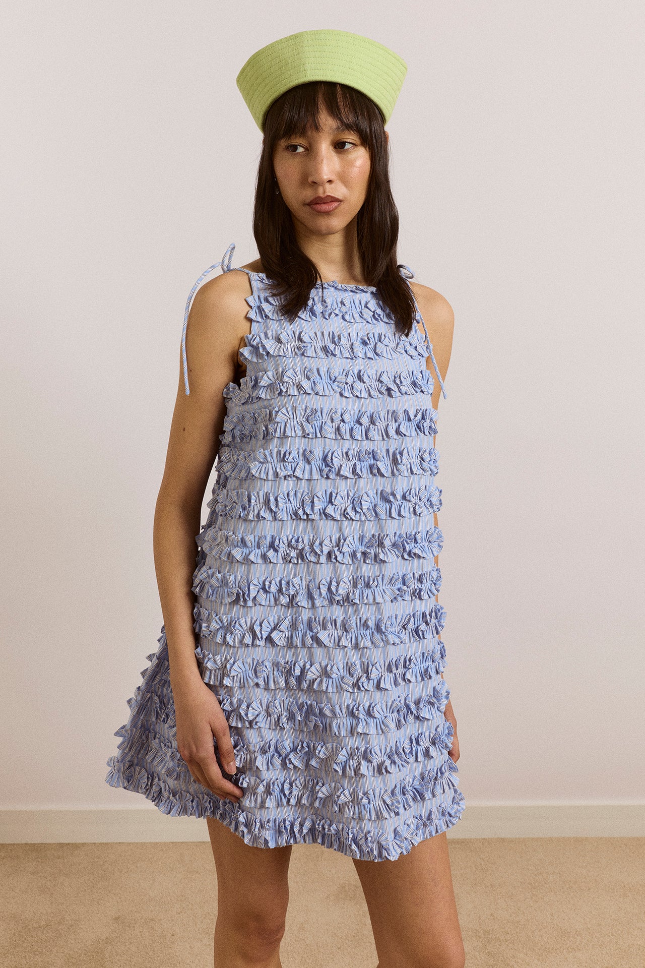Leili Ruffle Mini Dress- Mini Blue Stripe - Image 4