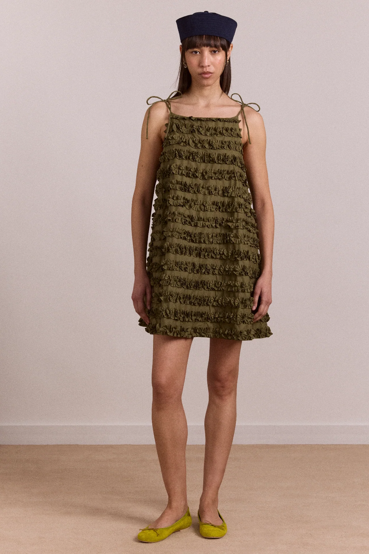 Leili Ruffle Mini Dress- Olive - Image 5