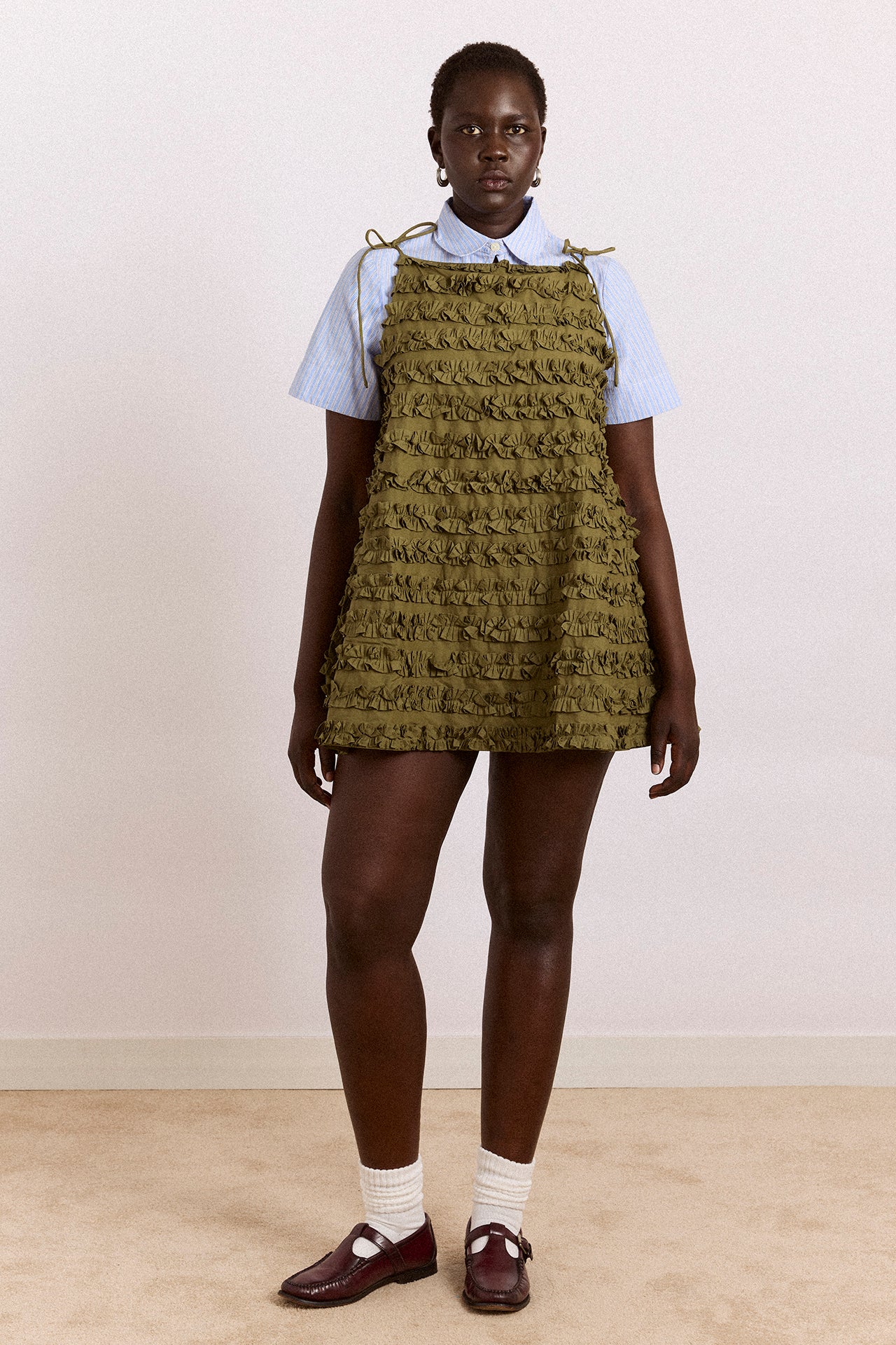 Leili Ruffle Mini Dress- Olive - Image 6