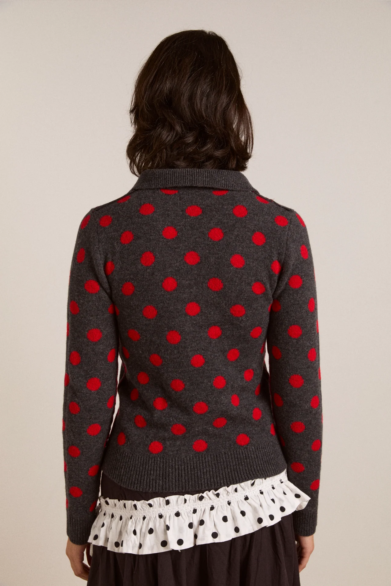 Lia Merino Wool Reversible Polo Jumper - Red/Grey Spot - Image 7