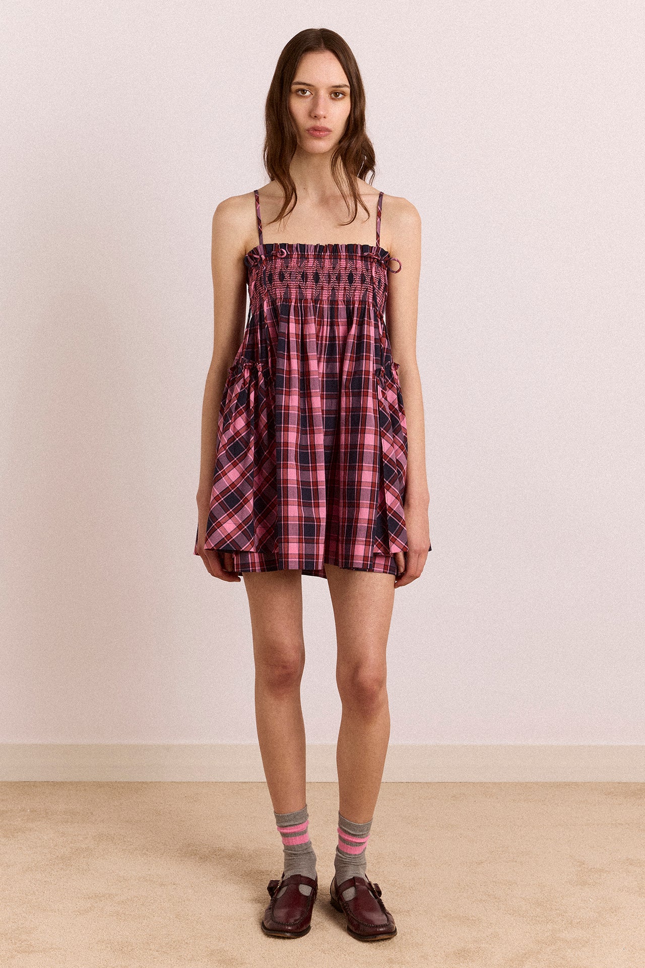 Lilo Mini Dress - Magenta Check - Image 3