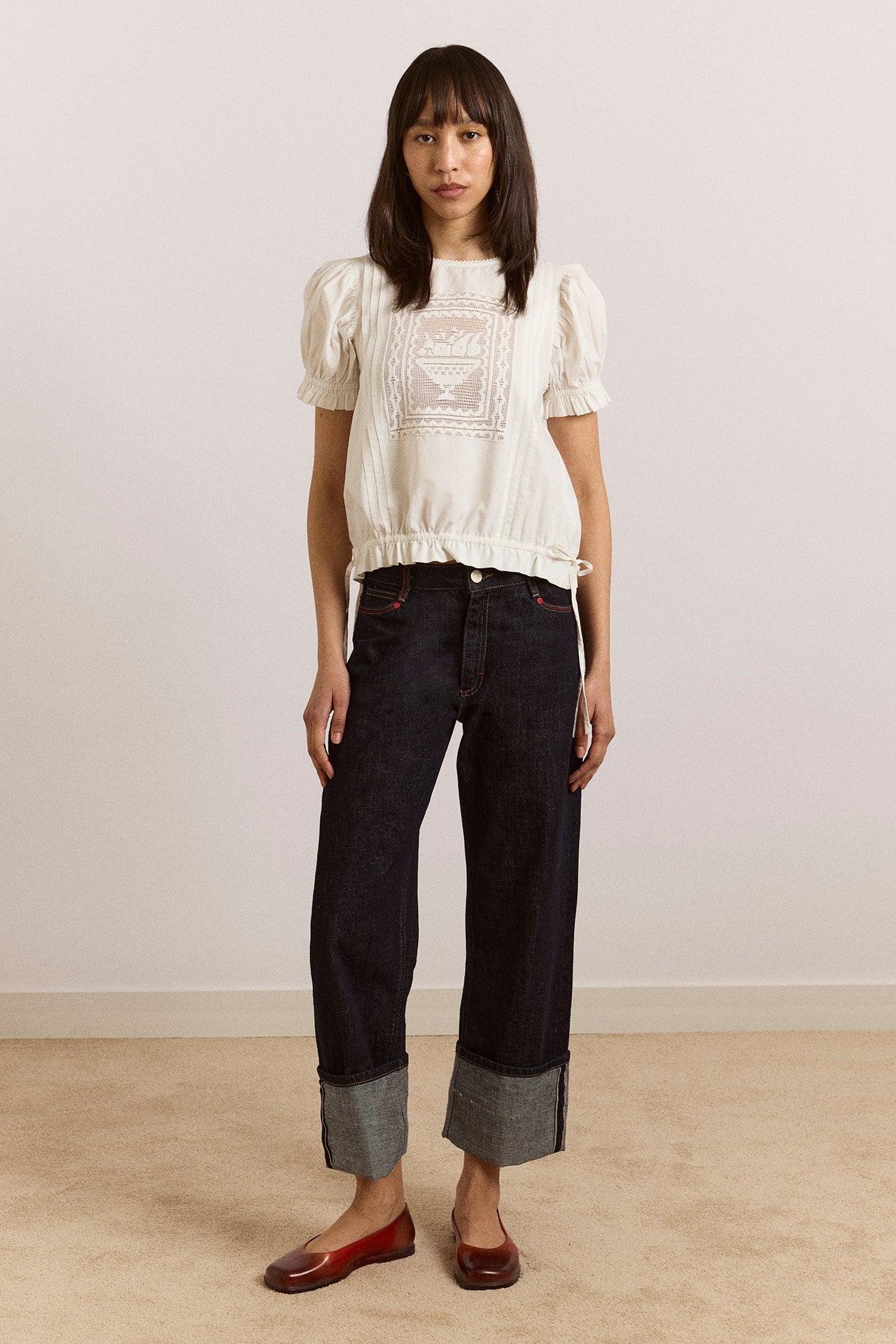 Mabel Lace Insert Blouse - White - Image 2
