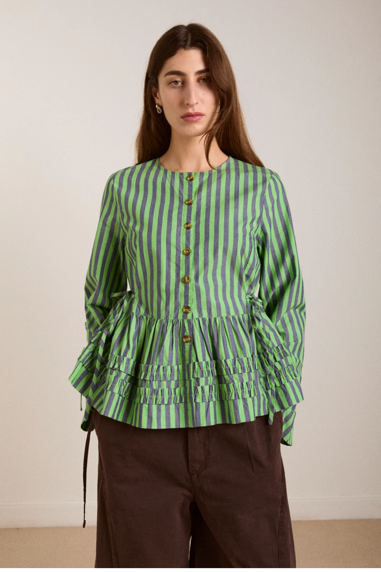 Madison Blouse - Navy Pop Green Stripe - Image 3
