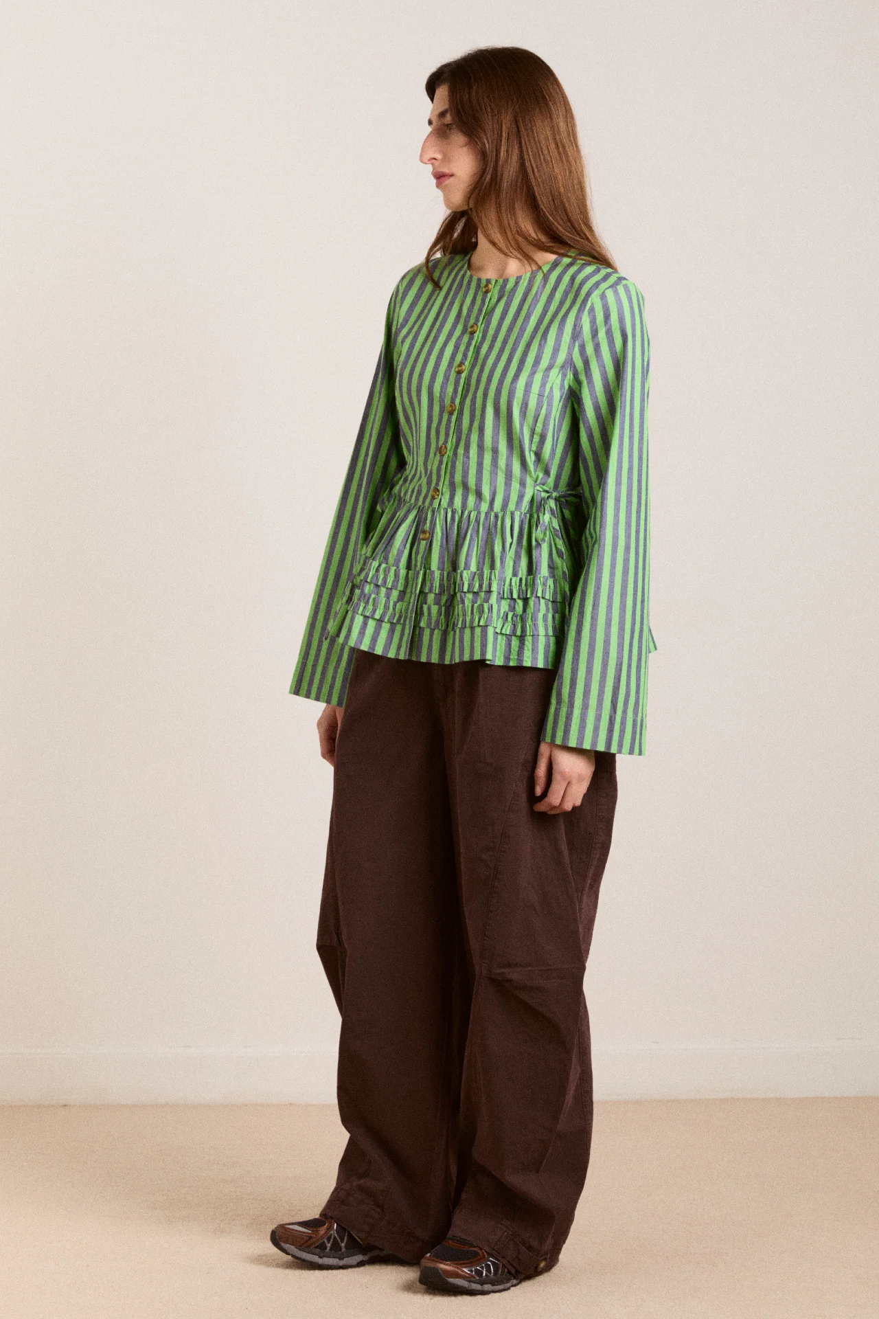 Madison Blouse - Navy Pop Green Stripe - Image 4