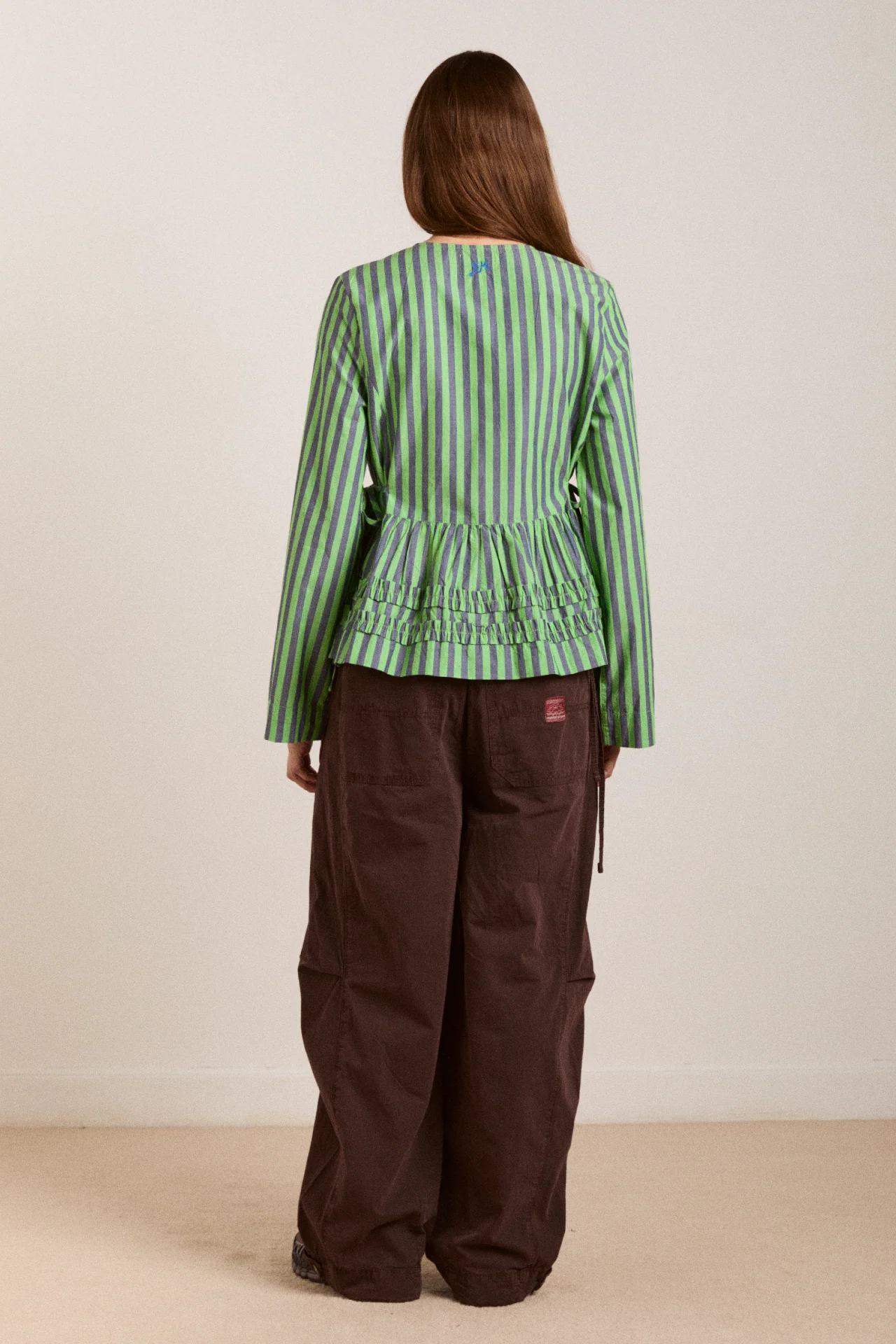 Madison Blouse - Navy Pop Green Stripe - Image 5