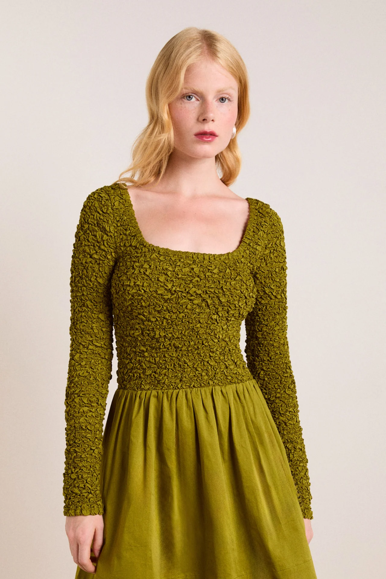 Malinda Super Smocked Mini Dress - Olive - Image 5