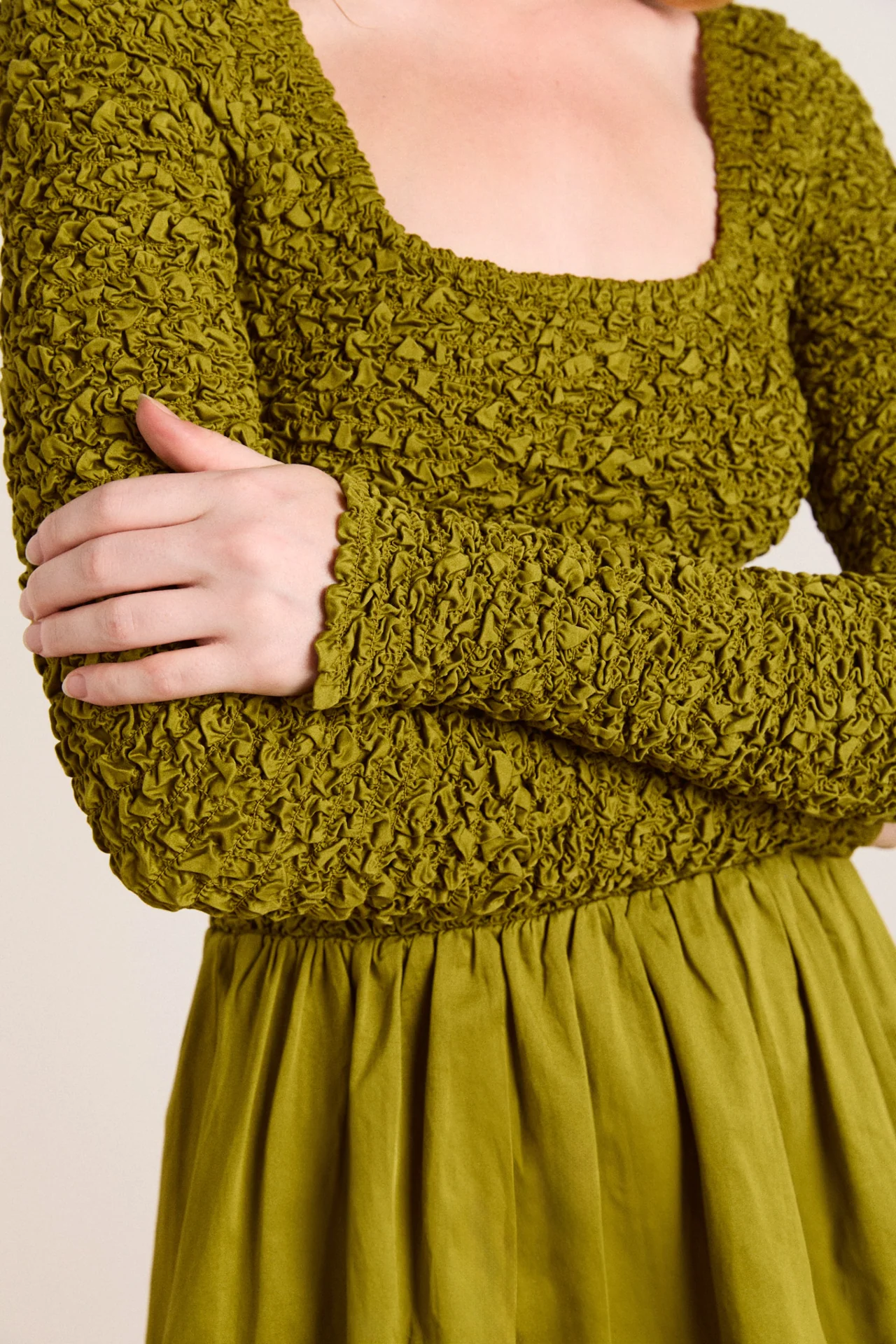 Malinda Super Smocked Mini Dress - Olive - Image 8