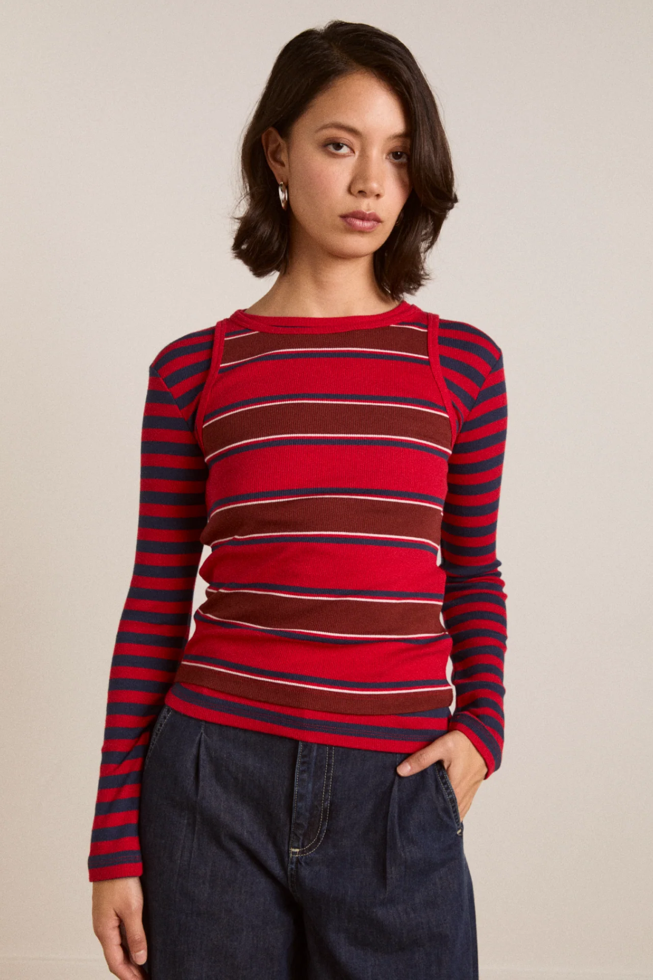 Manon Layered 2 In 1 Top - Red Stripe