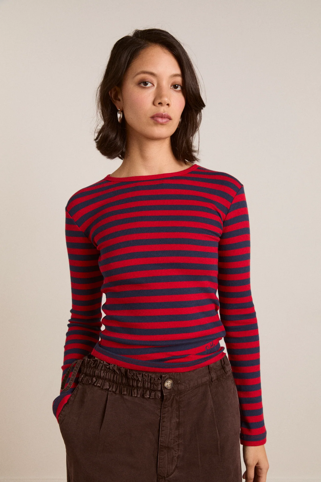 Manon Layered 2 In 1 Top - Red Stripe - Image 2