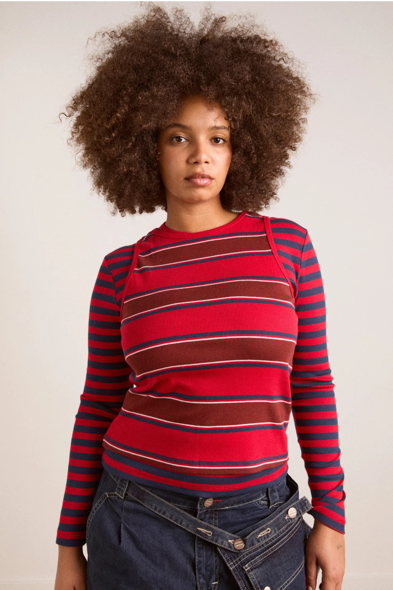 Manon Layered 2 In 1 Top - Red Stripe - Image 3
