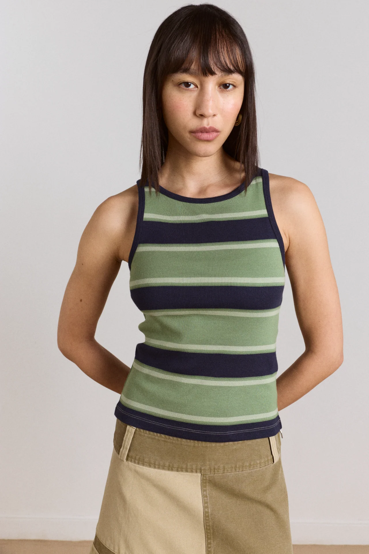 Manon Layered 2 In 1 Top - Green Stripe - Image 2