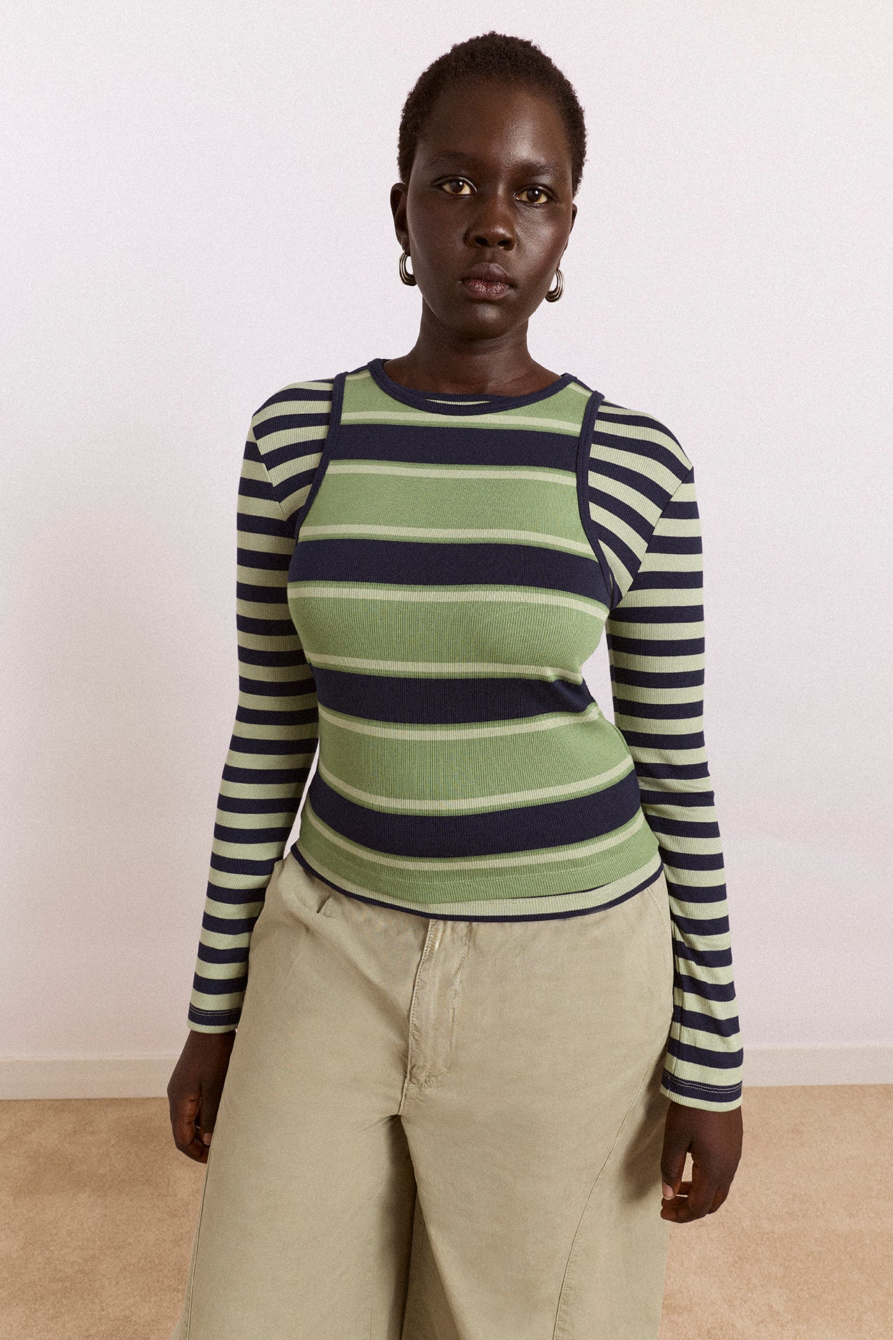 Manon Layered 2 In 1 Top - Green Stripe - Image 4