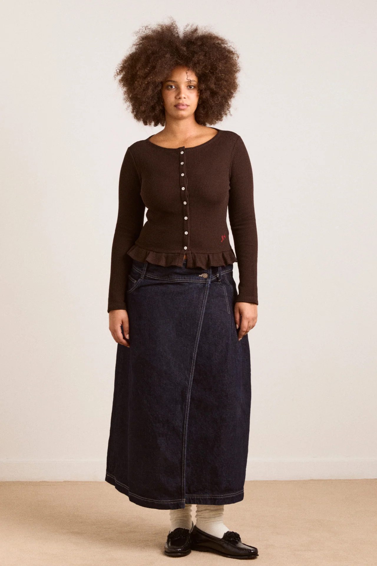 Marjorie Waffle Top - Brown - Image 2