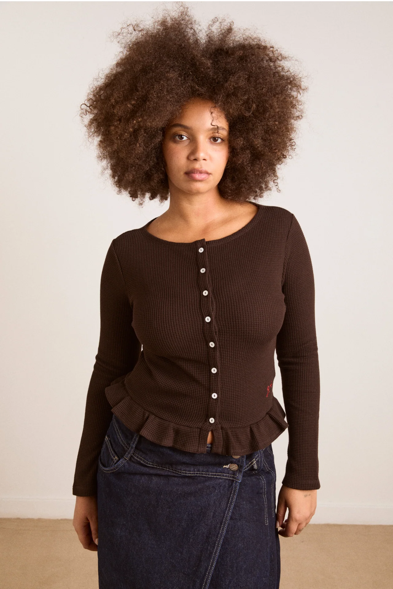 Marjorie Waffle Top - Brown - Image 4