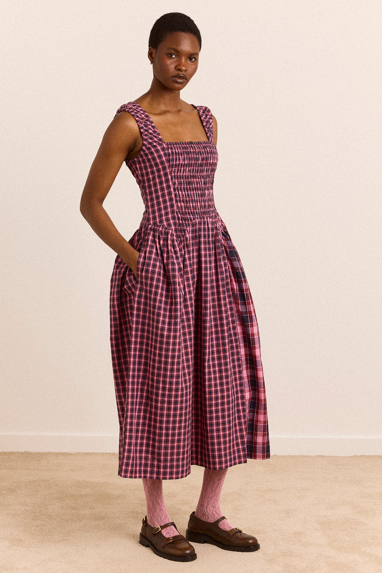 Molly Midi Dress - Magenta Check - Image 4