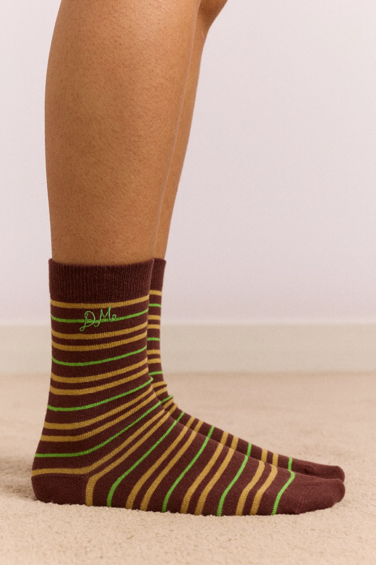 Multi Stripe Socks-Choc & Lime - Image 2