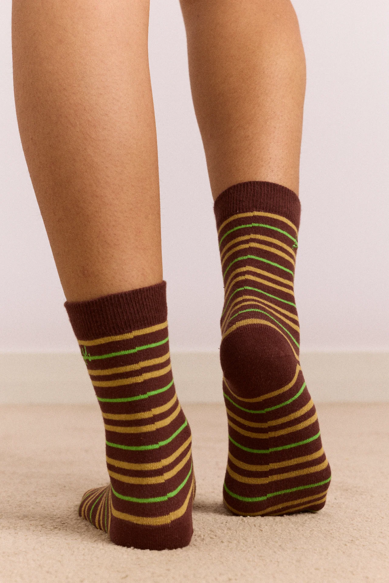 Multi Stripe Socks-Choc & Lime - Image 3