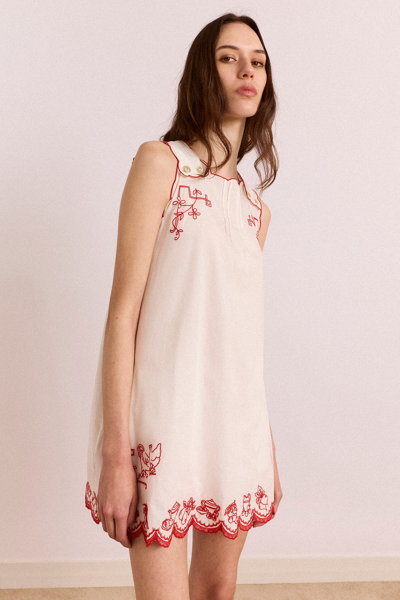 Natalina Wrap Mini Dress - White With Red Embroidery - Image 5