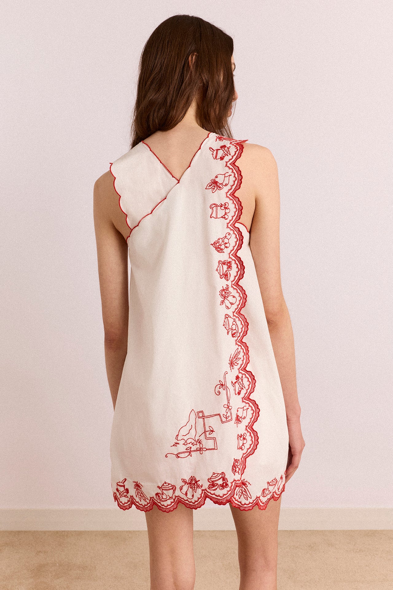 Natalina Wrap Mini Dress - White With Red Embroidery - Image 6