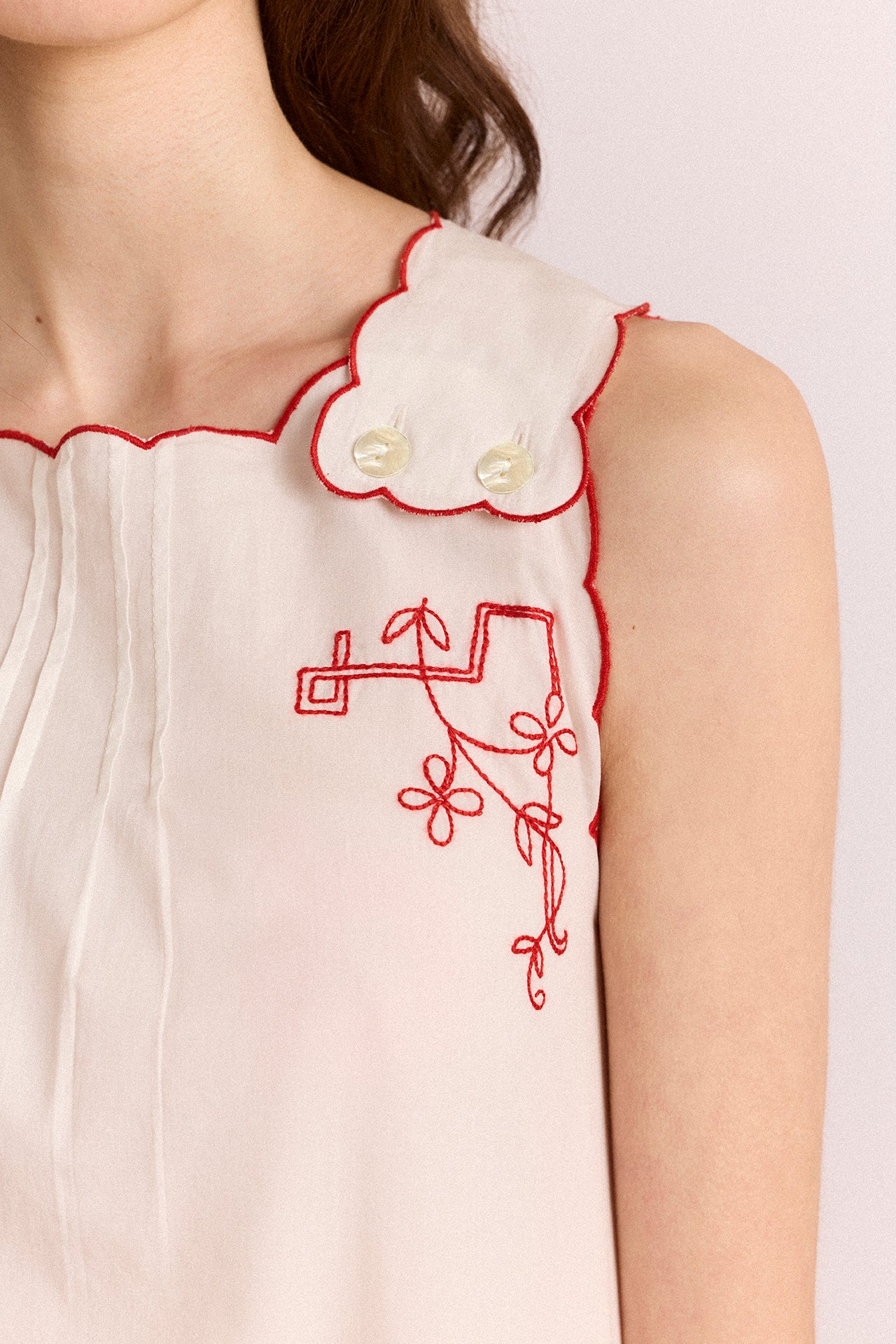 Natalina Wrap Mini Dress - White With Red Embroidery - Image 7