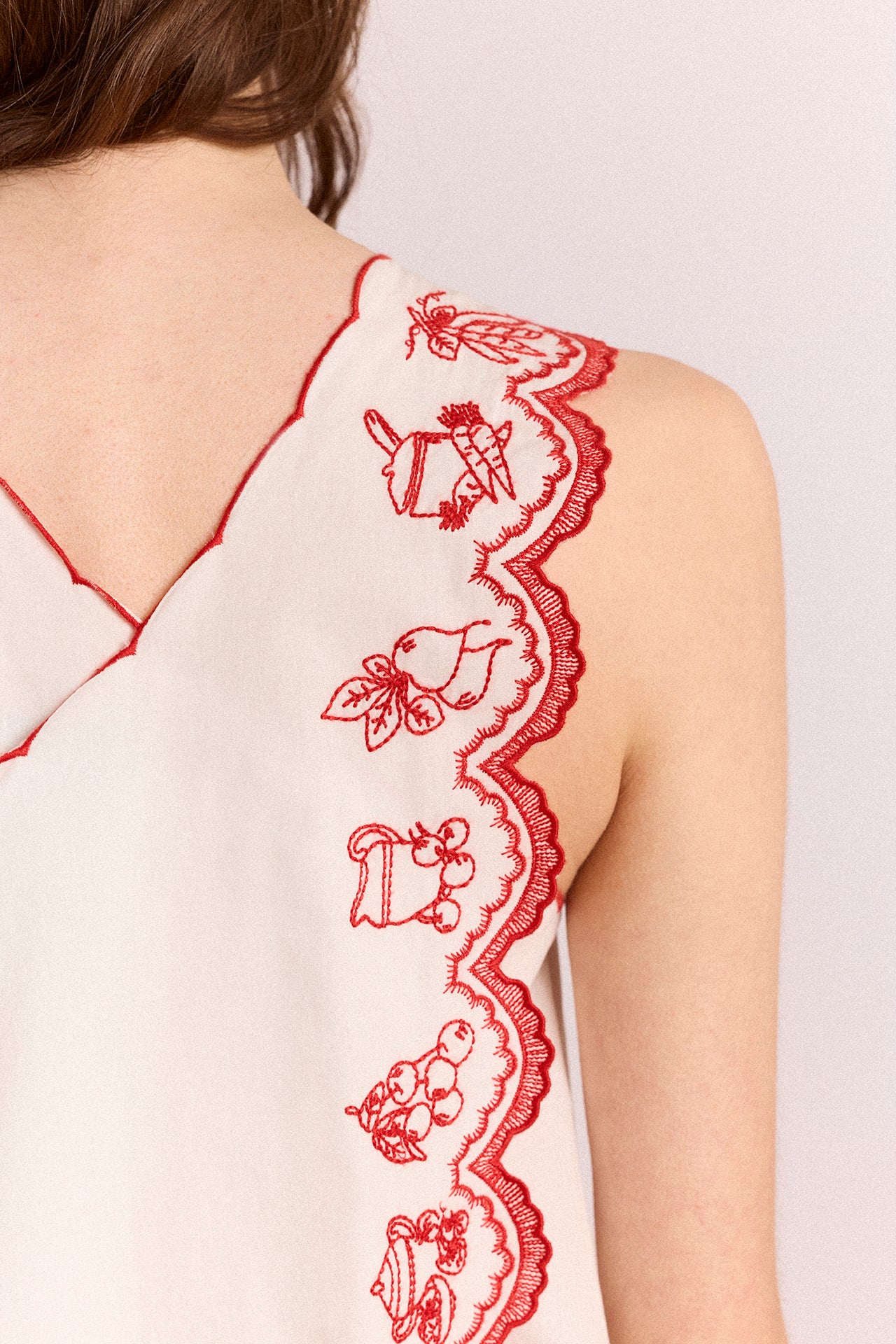 Natalina Wrap Mini Dress - White With Red Embroidery - Image 8