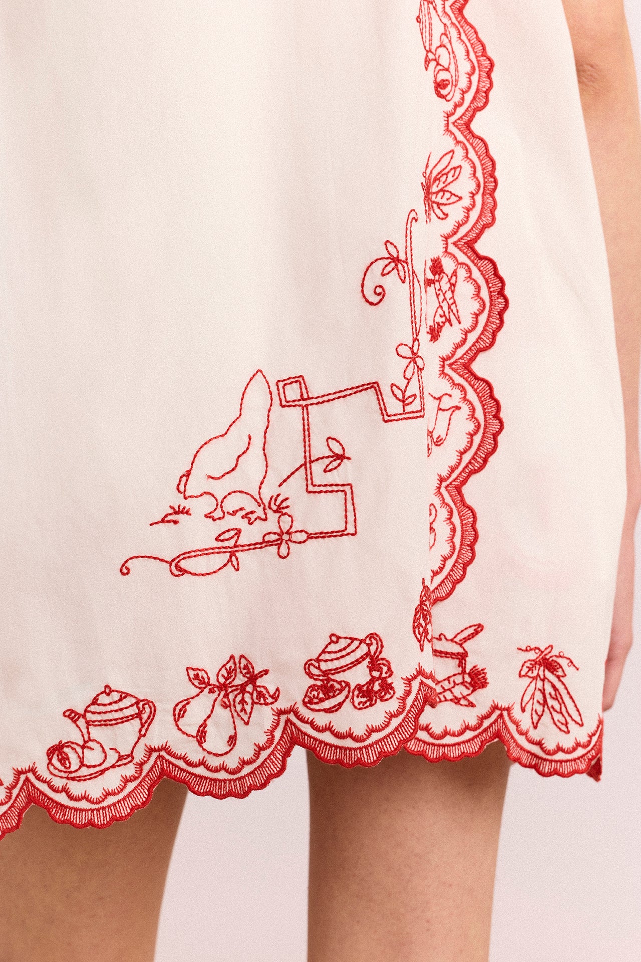 Natalina Wrap Mini Dress - White With Red Embroidery - Image 9
