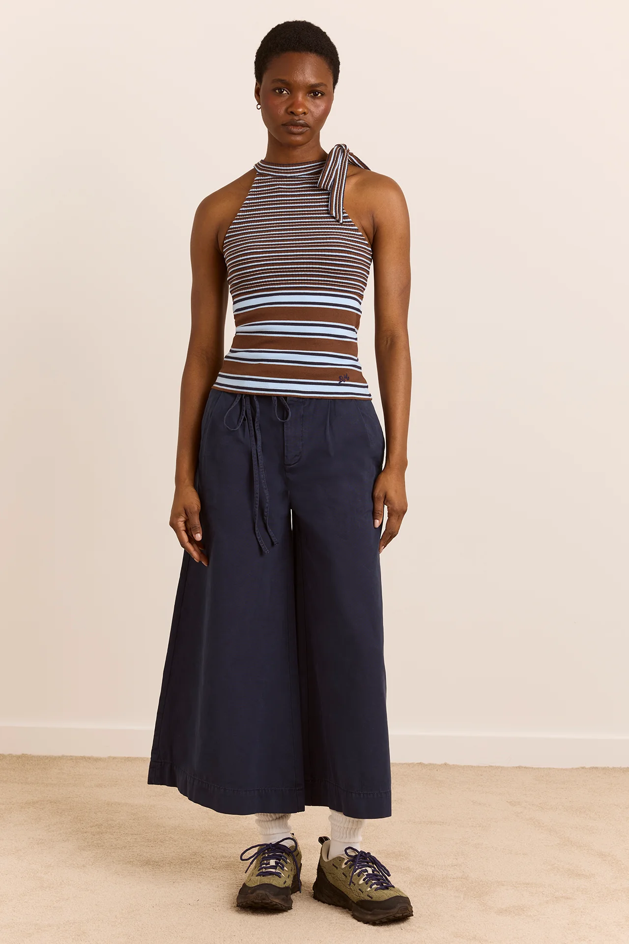 Oriana High Neck Tank - Blue Stripe - Image 2