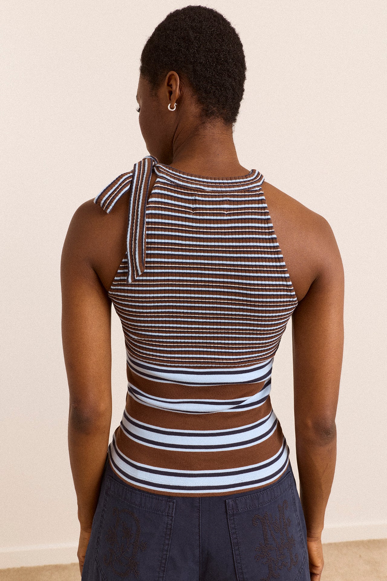 Oriana High Neck Tank - Blue Stripe - Image 6