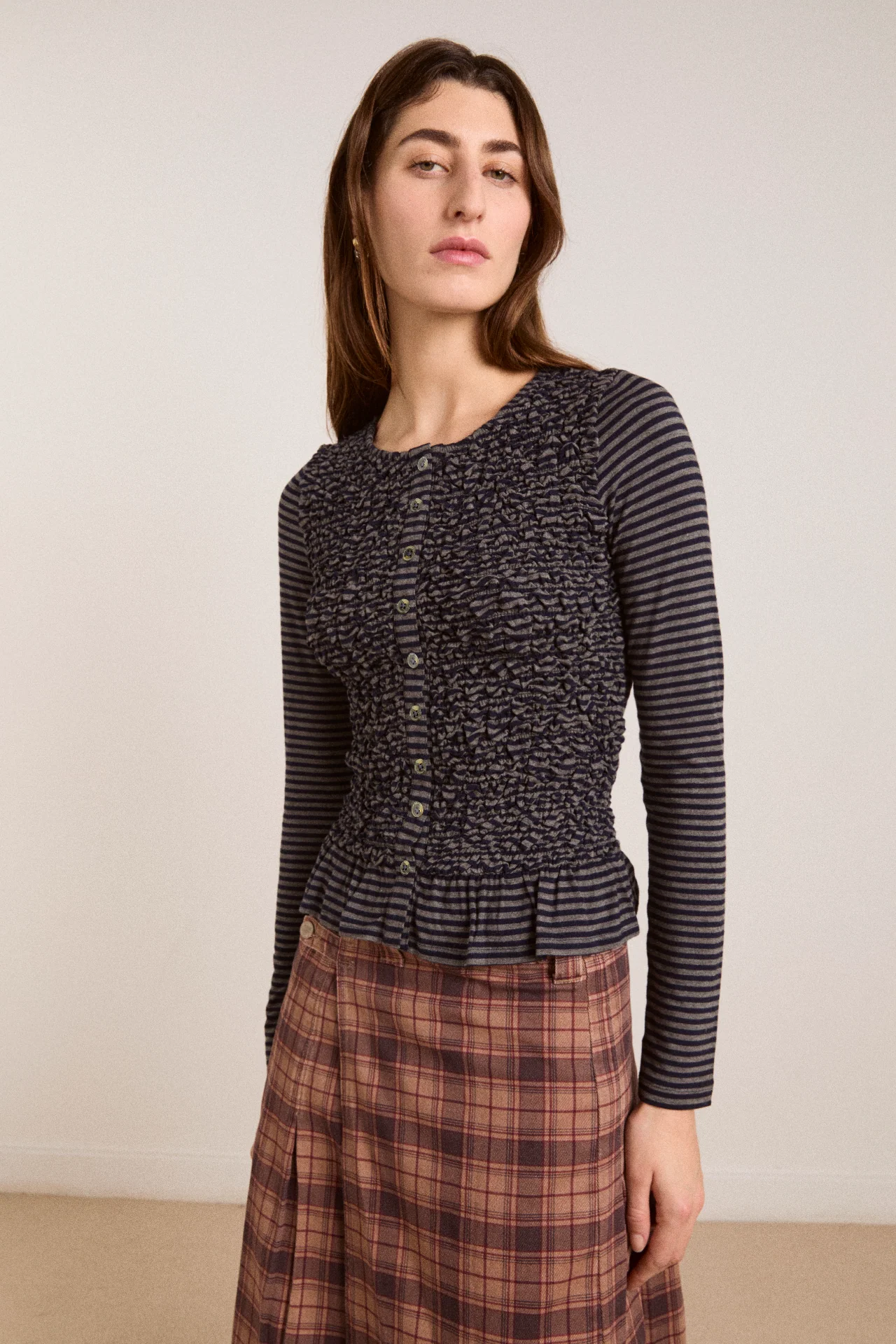 Peggy Smocked Cardi - Blue Stripe - Image 5