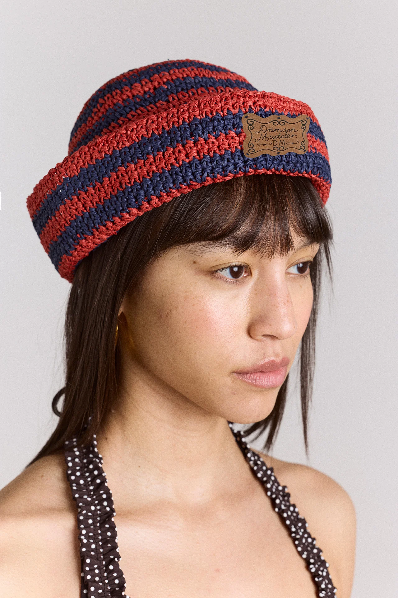 Raffia Sailor Hat - Red & Navy Stripe - Image 3