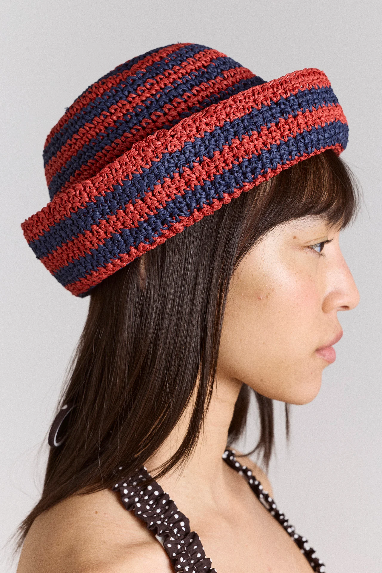 Raffia Sailor Hat - Red & Navy Stripe - Image 4